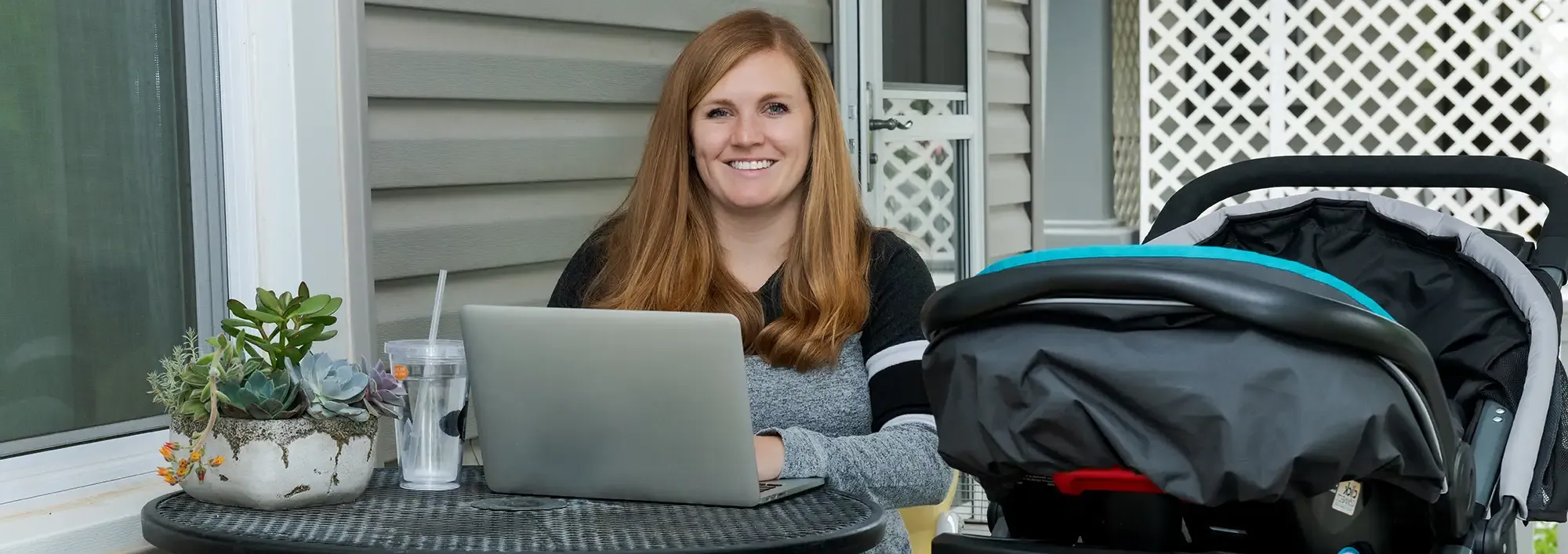 A student works on a laptop